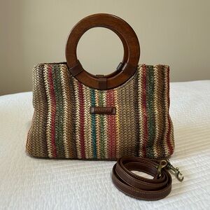 Rosetti Striped Woven Tote with Wooden Handles